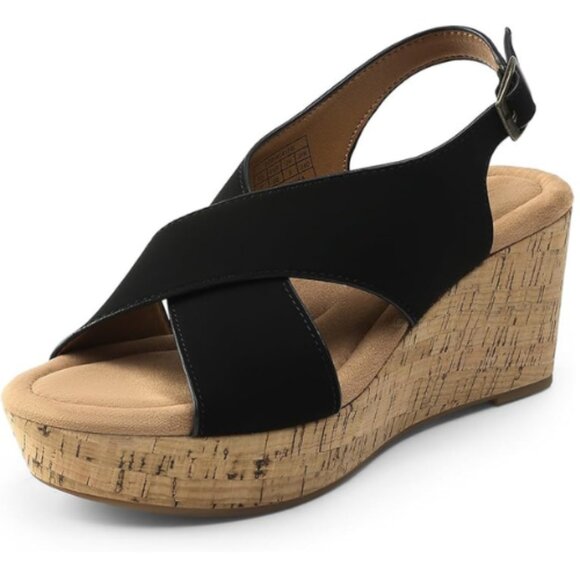 DREAM PAIRS Women's Wedge Comfortable Ankle Strap Platform Shoes BLACK Size 10 - Picture 1 of 5
